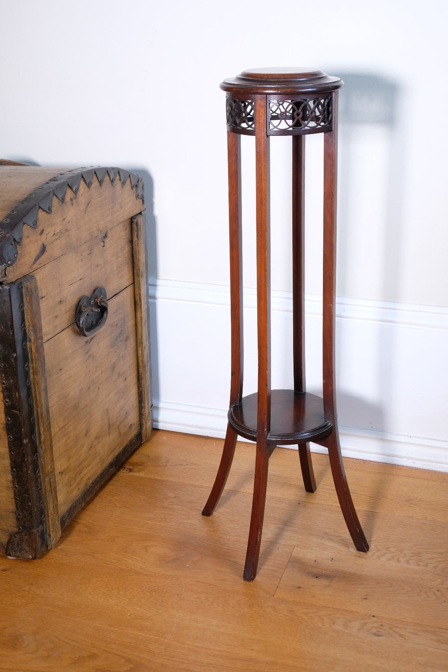 Antique Mahogany Torchère or Plant Stand with Pierced Gallery