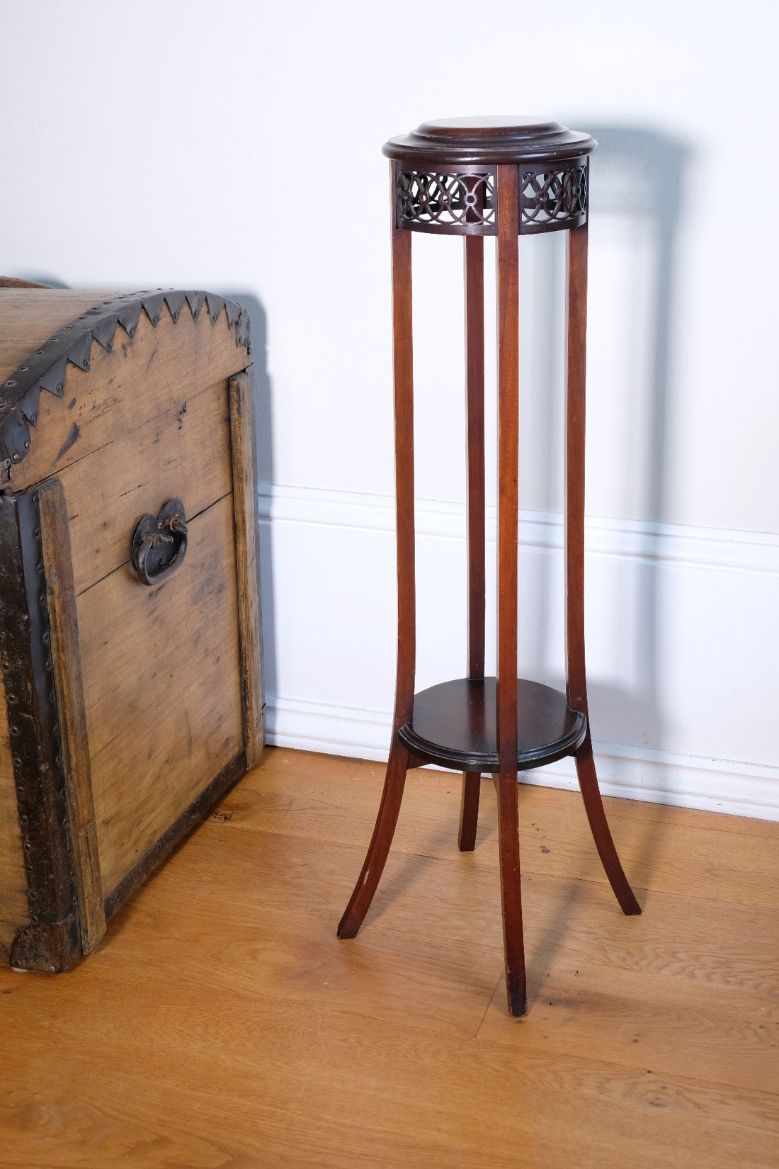 Antique Mahogany Torchère or Plant Stand with Pierced Gallery