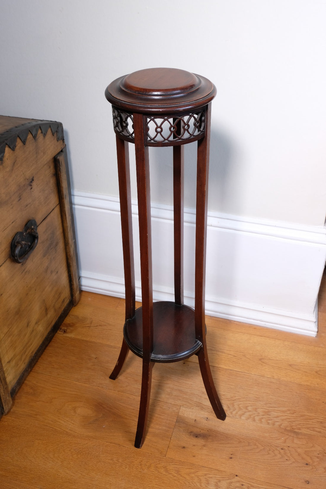 Antique Mahogany Torchère or Plant Stand with Pierced Gallery