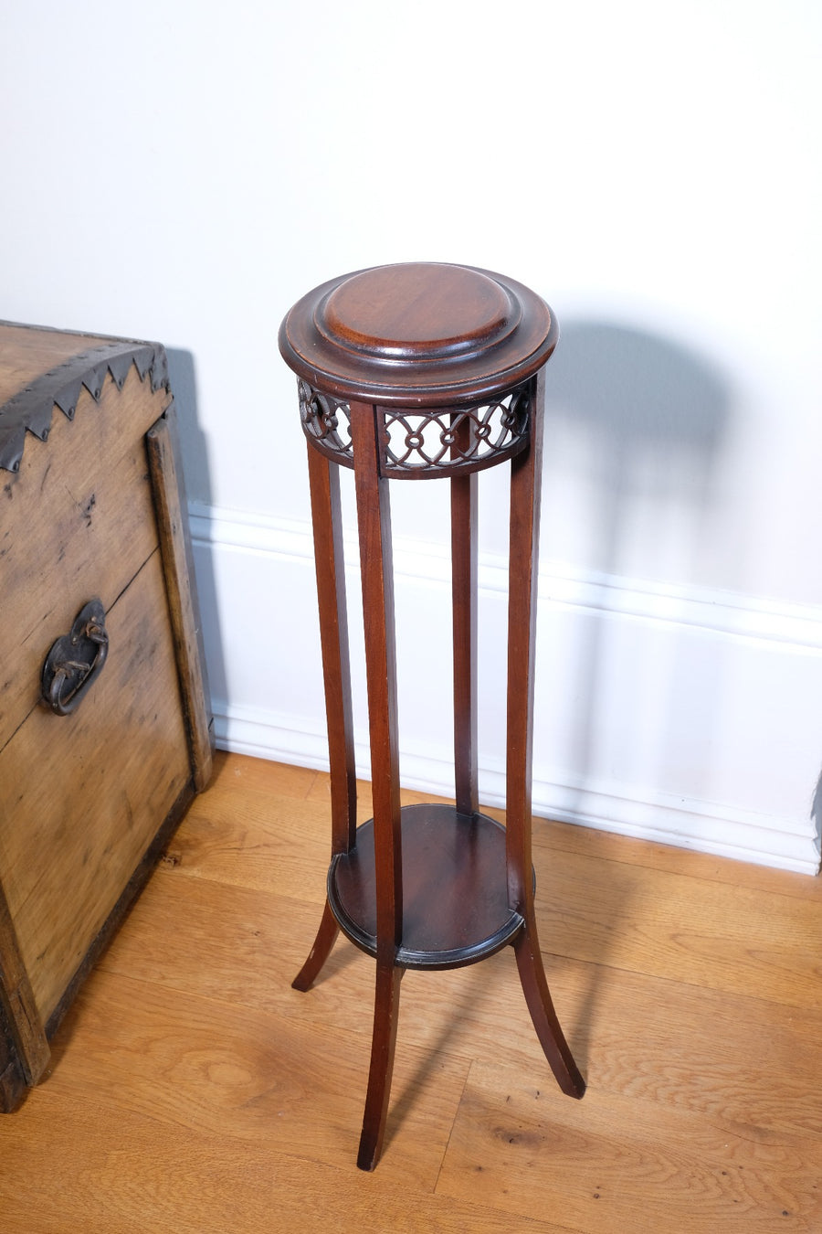 Antique Mahogany Torchère or Plant Stand with Pierced Gallery