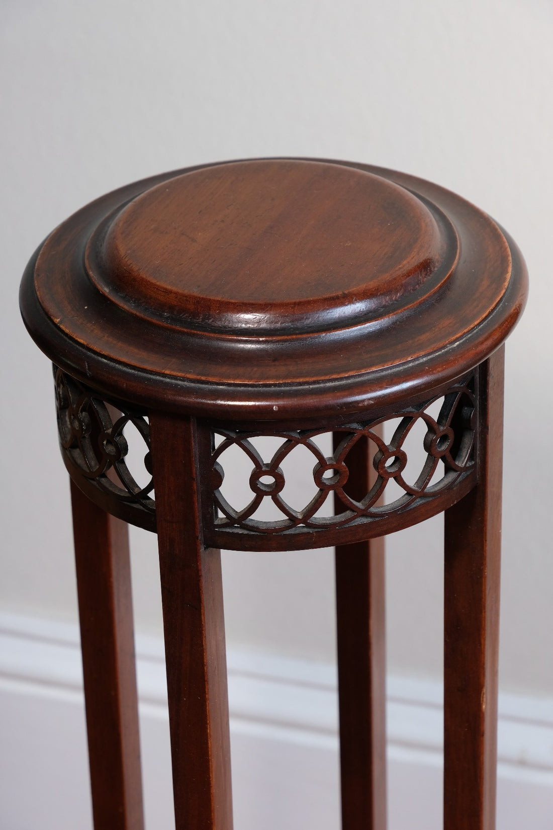 Antique Mahogany Torchère or Plant Stand with Pierced Gallery