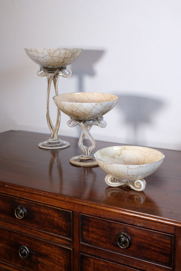 Set of Three Venetian‑Style Tazza Stemmed Glasses