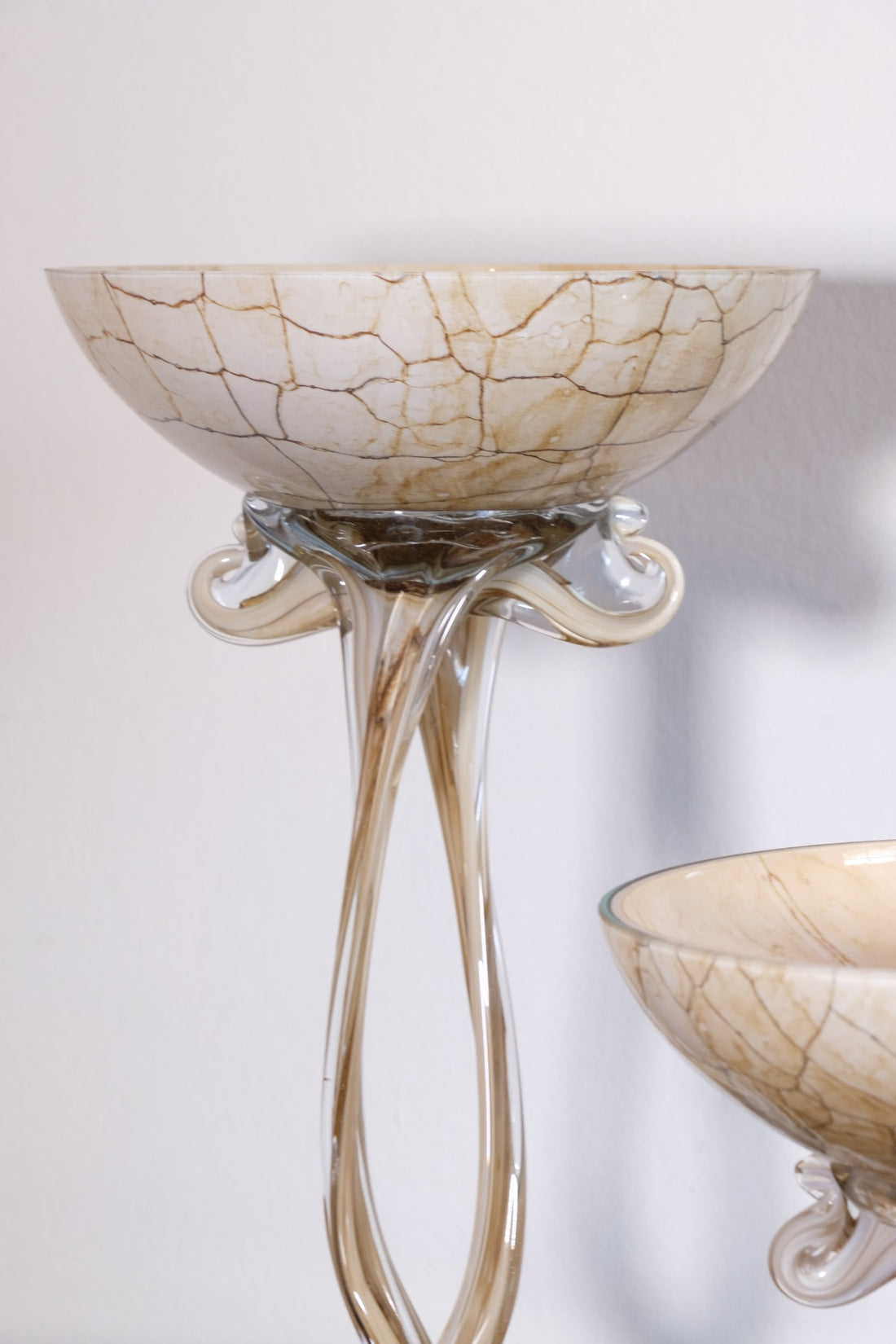 Set of Three Venetian‑Style Tazza Stemmed Glasses