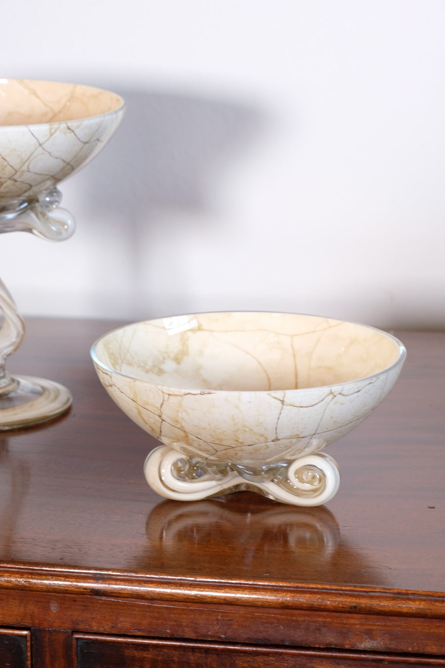Set of Three Venetian‑Style Tazza Stemmed Glasses