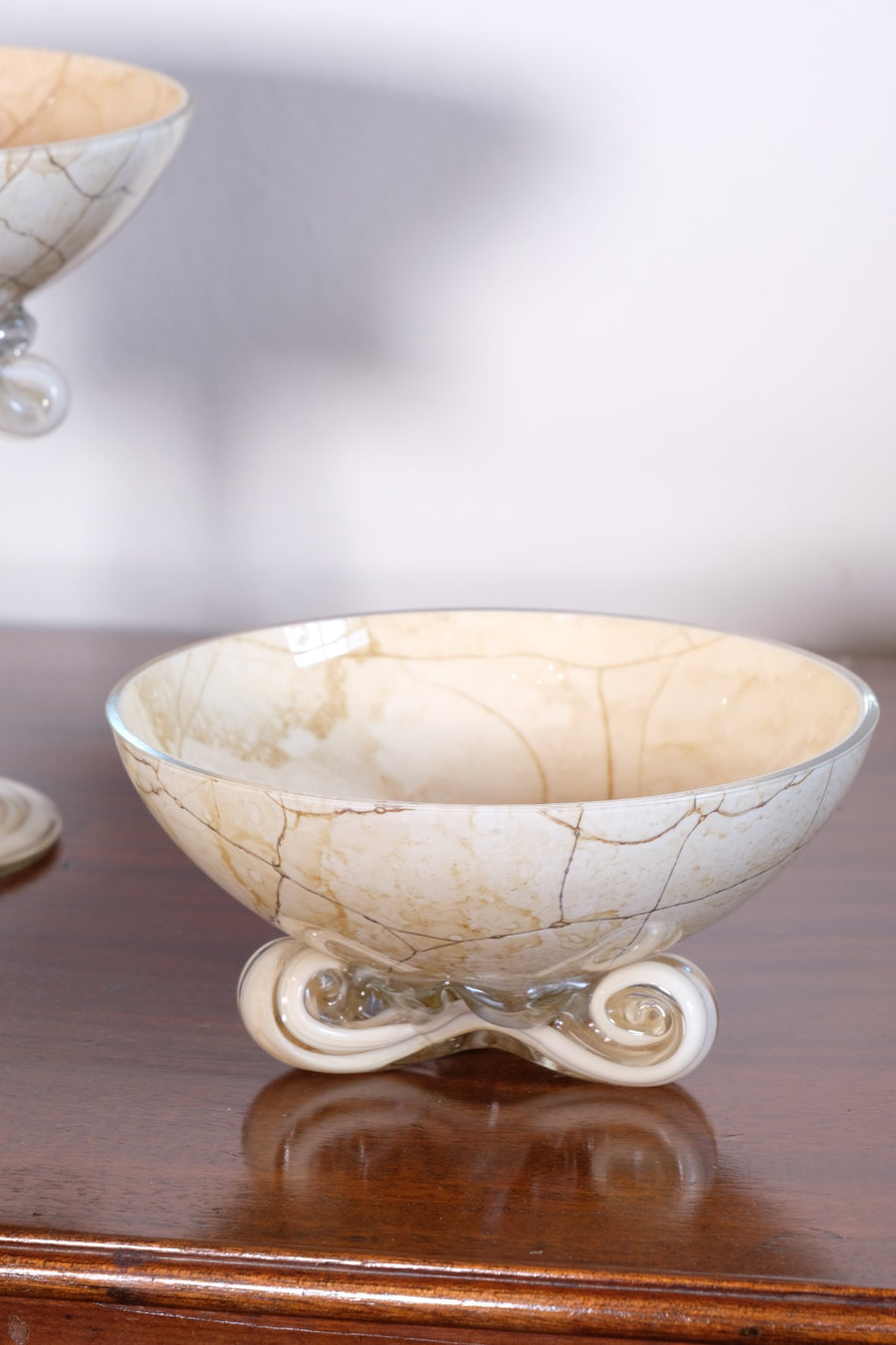 Set of Three Venetian‑Style Tazza Stemmed Glasses