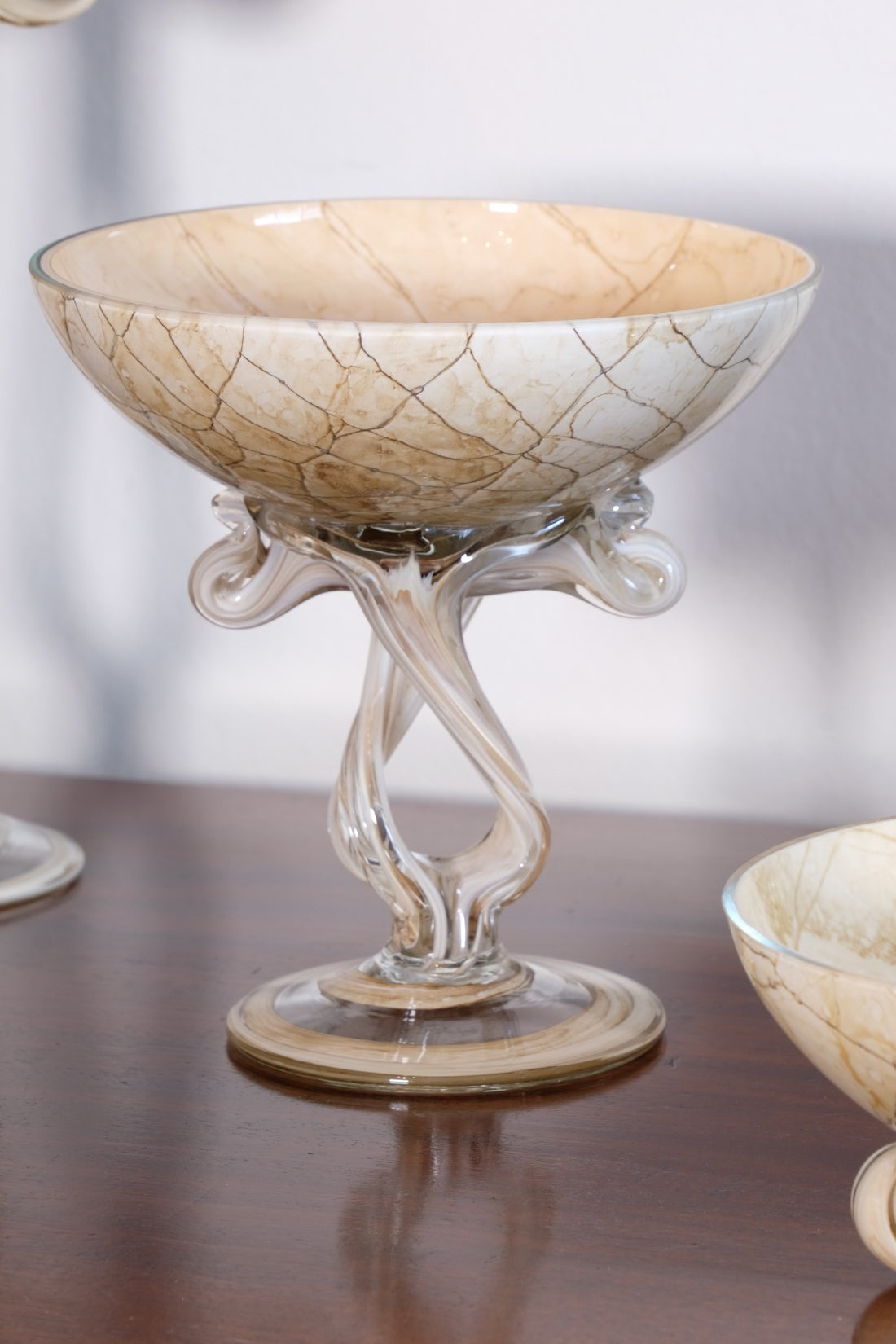 Set of Three Venetian‑Style Tazza Stemmed Glasses