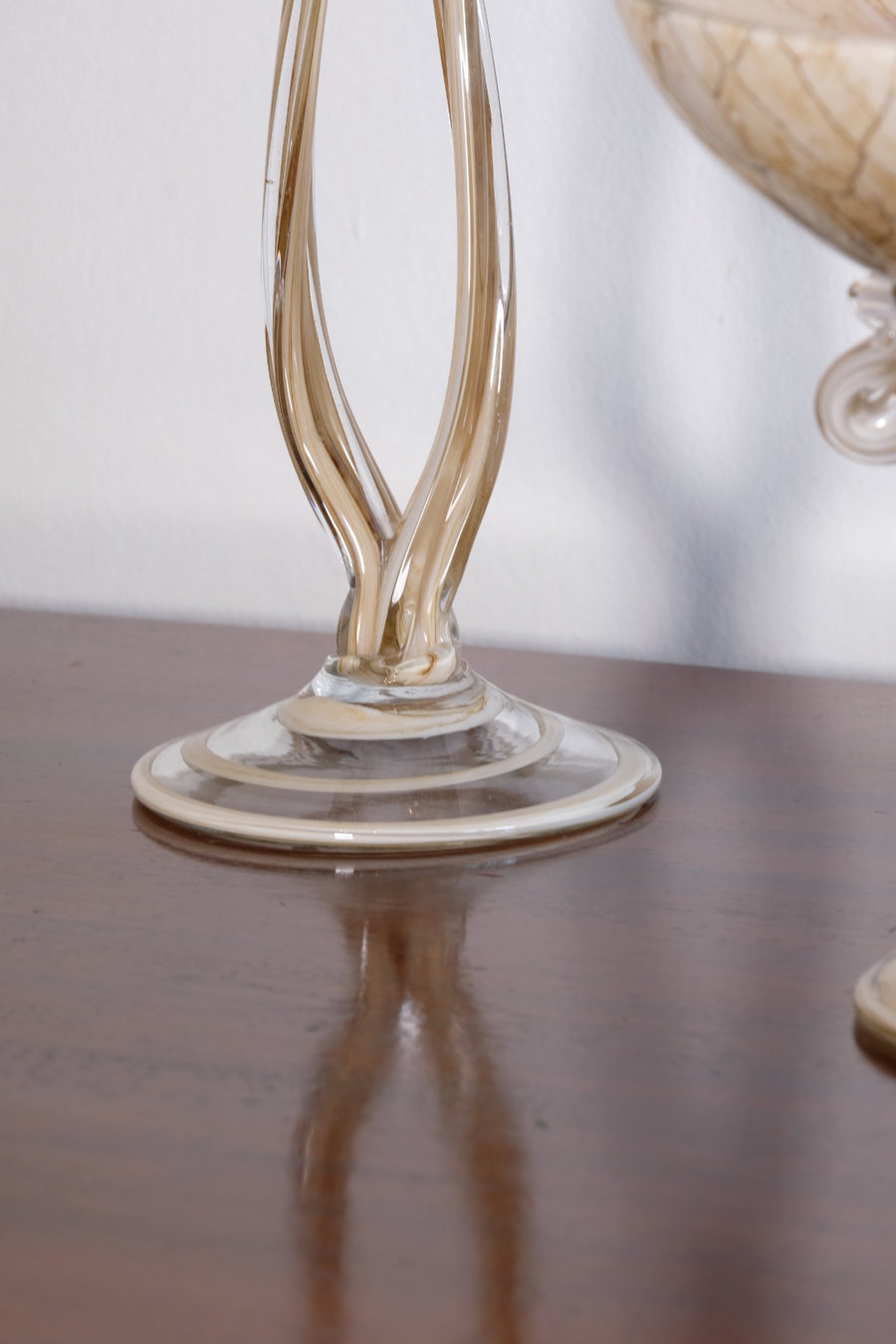 Set of Three Venetian‑Style Tazza Stemmed Glasses