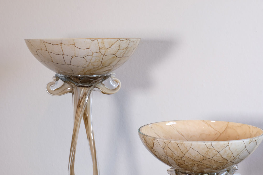 Set of Three Venetian‑Style Tazza Stemmed Glasses