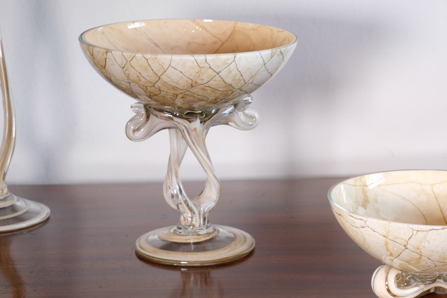 Set of Three Venetian‑Style Tazza Stemmed Glasses