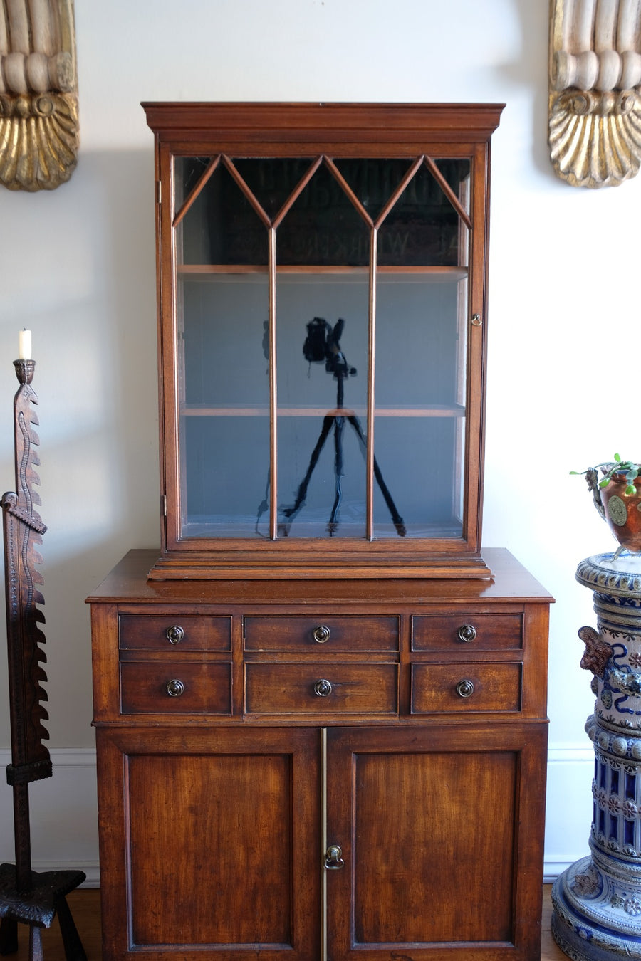 Mahogany Astral Glazed Wall Display Cupboard c 1910