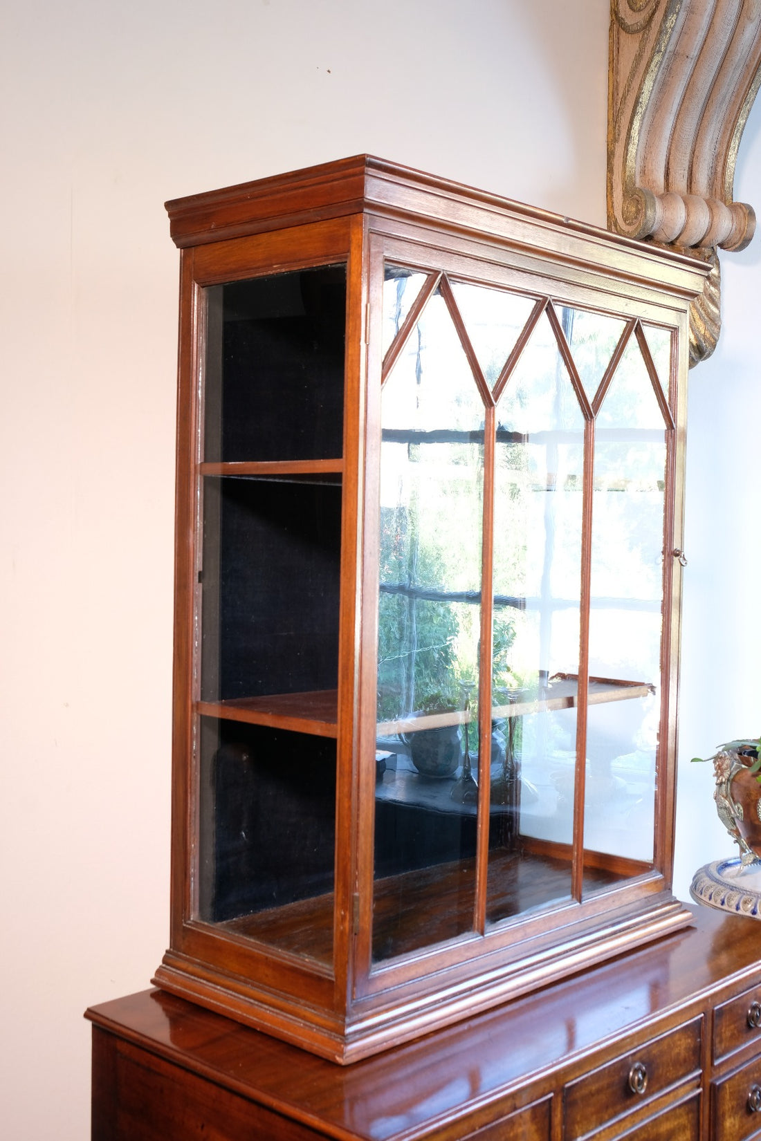 Mahogany Astral Glazed Wall Display Cupboard c 1910