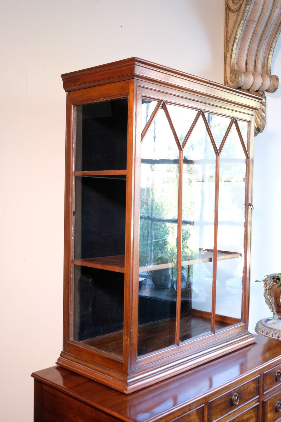 Mahogany Astral Glazed Wall Display Cupboard c 1910