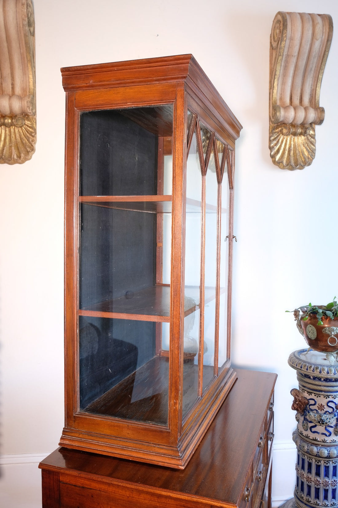 Mahogany Astral Glazed Wall Display Cupboard c 1910