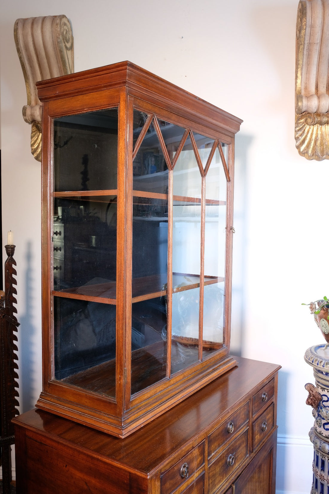 Mahogany Astral Glazed Wall Display Cupboard c 1910