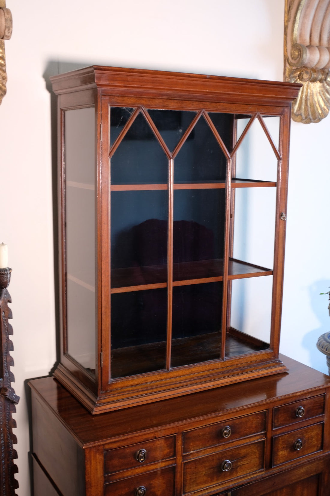 Mahogany Astral Glazed Wall Display Cupboard c 1910