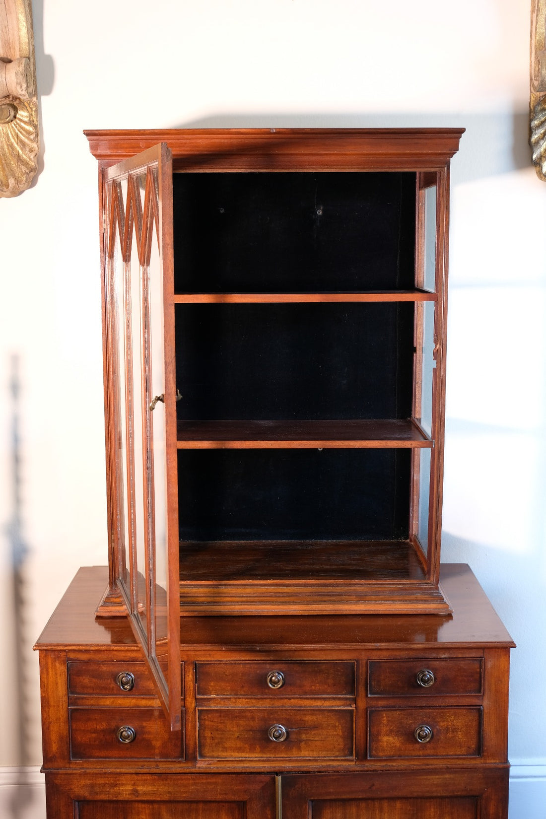 Mahogany Astral Glazed Edwardian Wall Display Cupboard Circa 1910