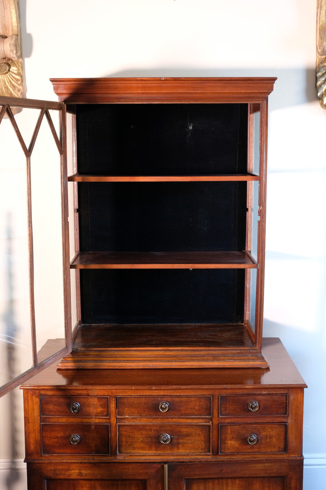 Mahogany Astral Glazed Edwardian Wall Display Cupboard Circa 1910