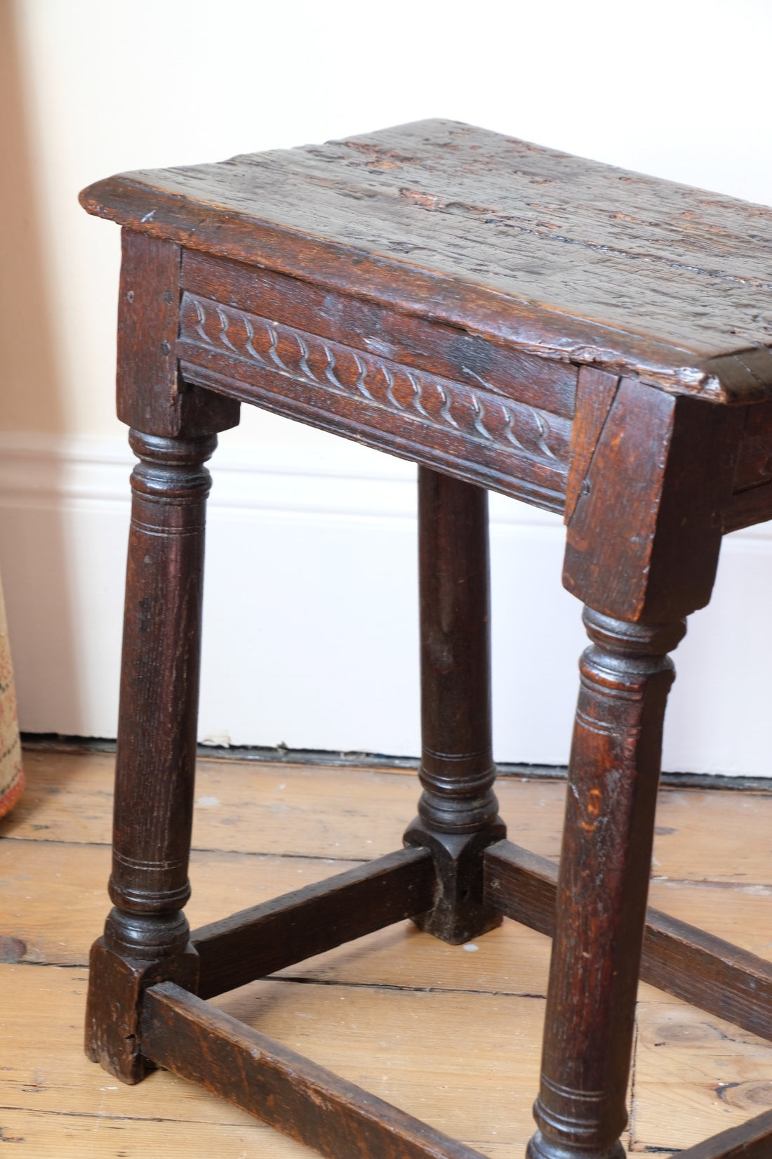 detail reeded border oak jointed stool