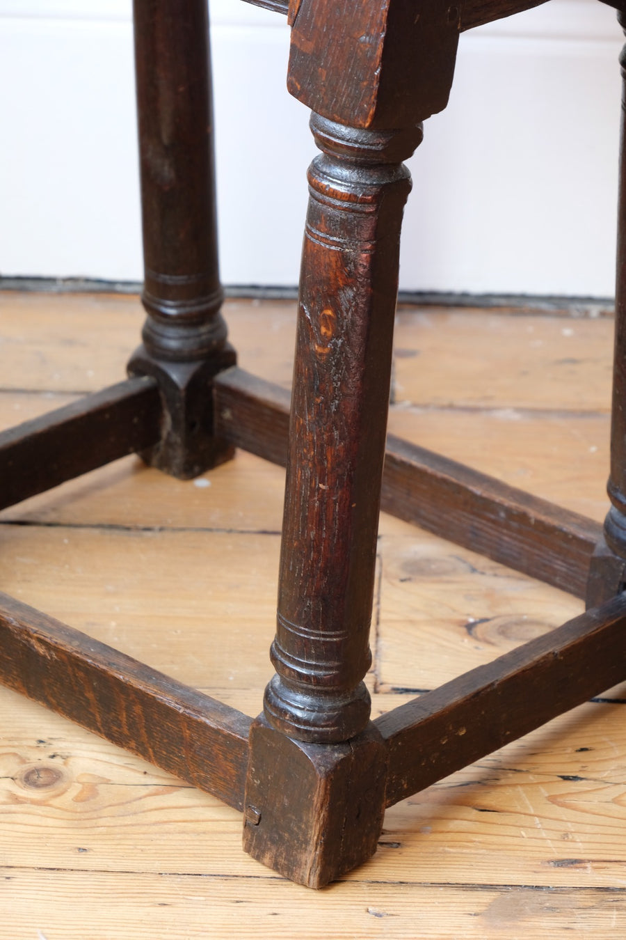 oak jointed stool side view antique