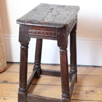 17th century oak jointed stool carved frieze