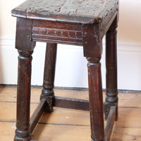17th century oak jointed stool carved frieze