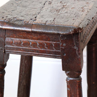 17th century oak jointed stool carved frieze