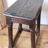 17th century oak jointed stool carved frieze
