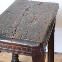 17th century oak jointed stool carved frieze