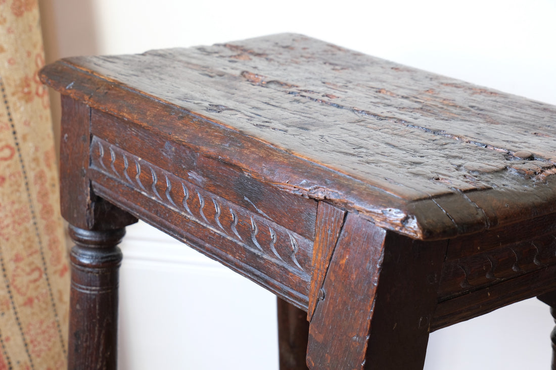 detail reeded border oak jointed stool