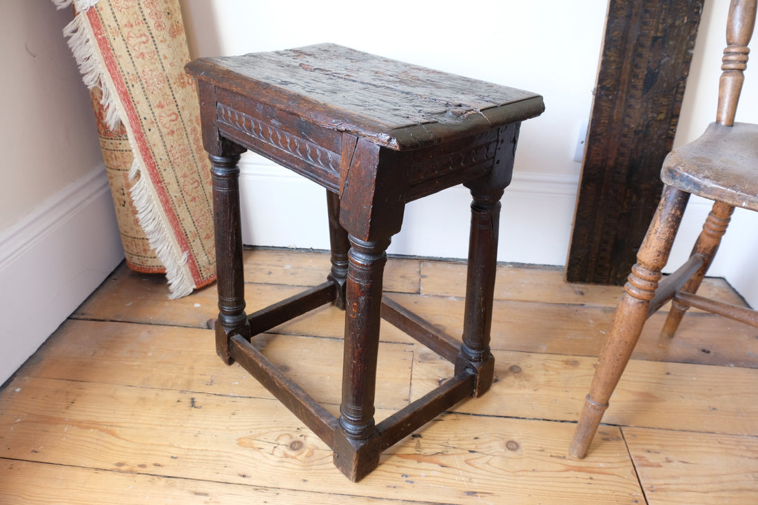 detail reeded border oak jointed stool