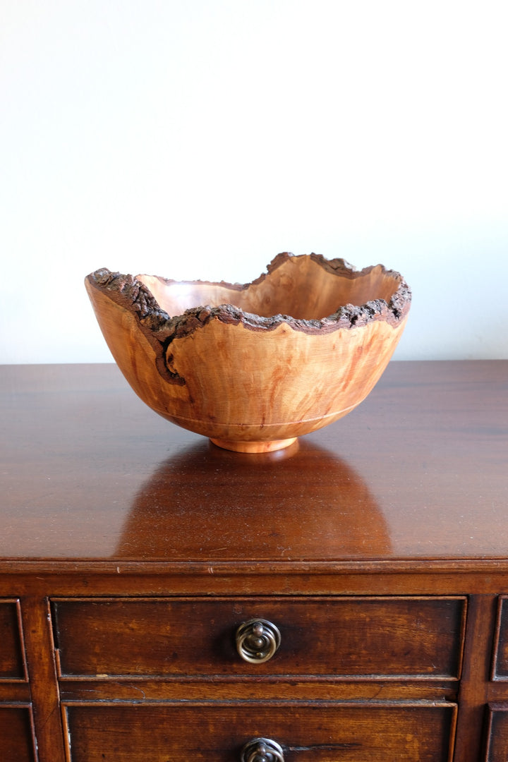 hand turned burr elm bowl live bark edge
