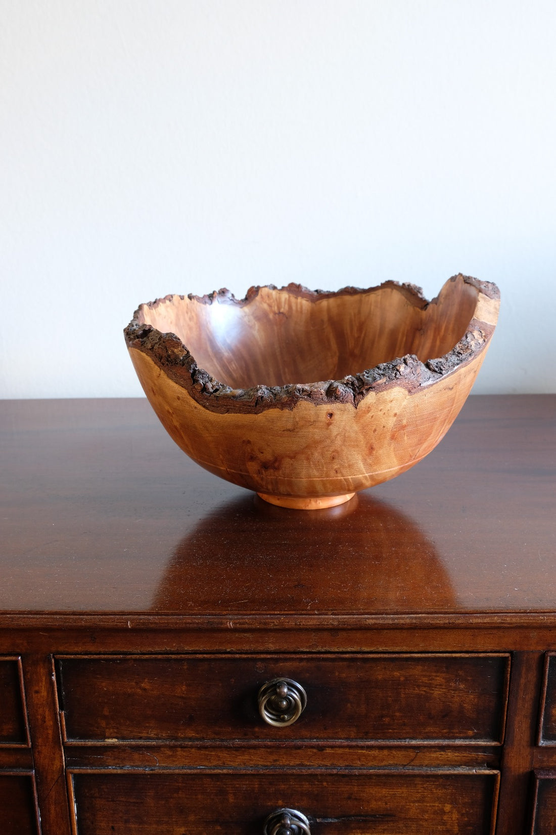 hand turned burr elm bowl live bark edge