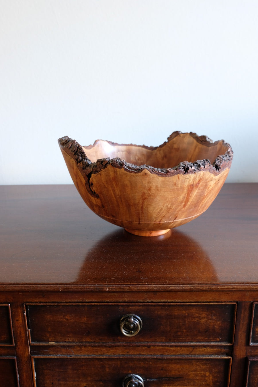 hand turned burr elm bowl live bark edge