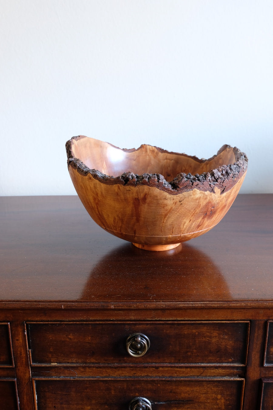 hand turned burr elm bowl live bark edge