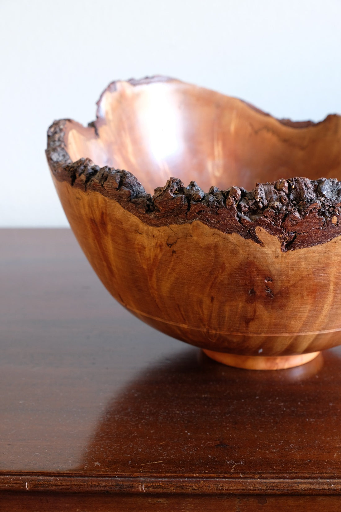 hand turned burr elm bowl live bark edge