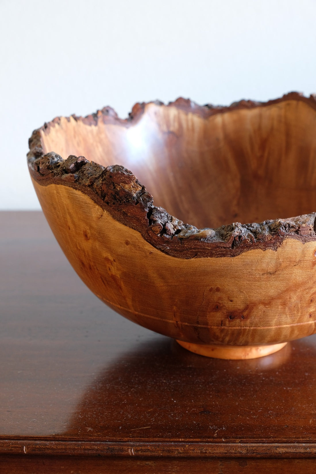 hand turned burr elm bowl live bark edge