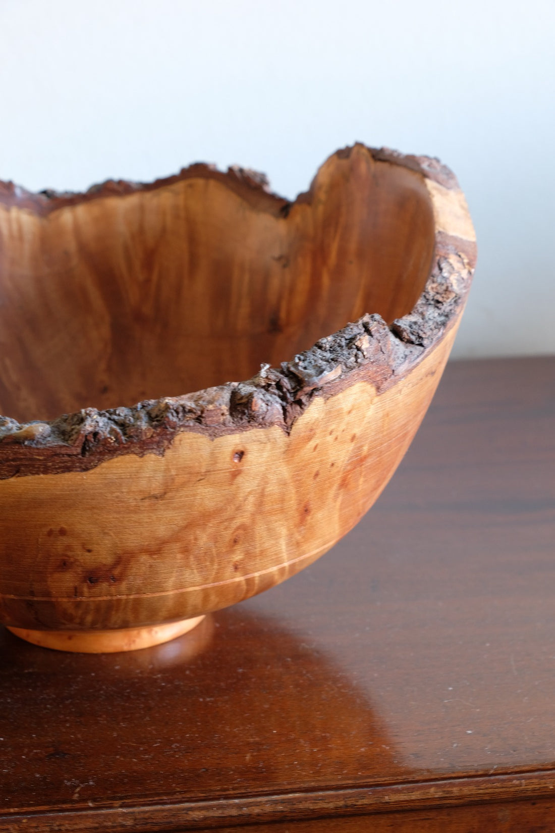 hand turned burr elm bowl live bark edge