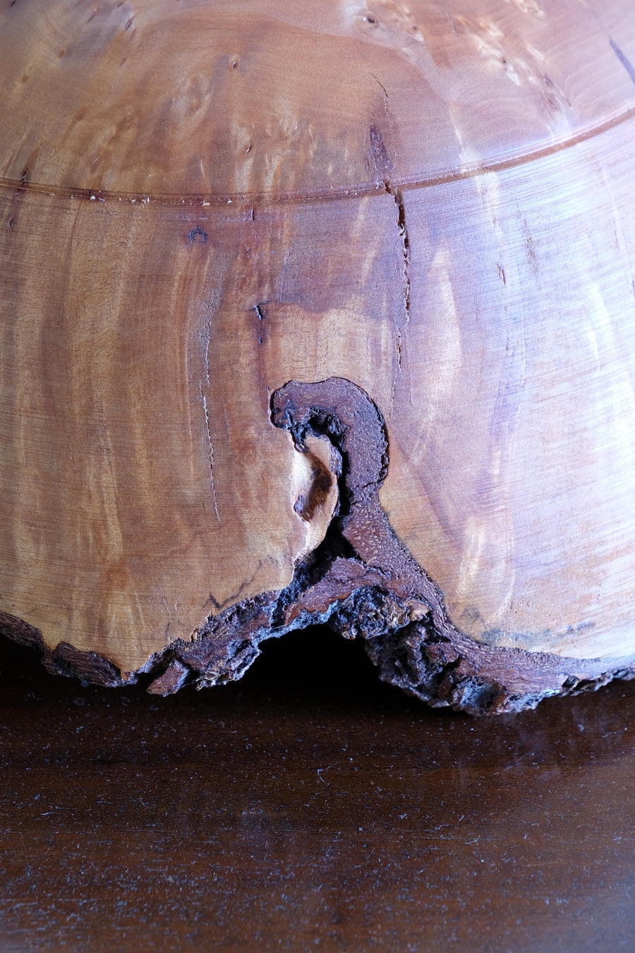 hand turned burr elm bowl live bark edge