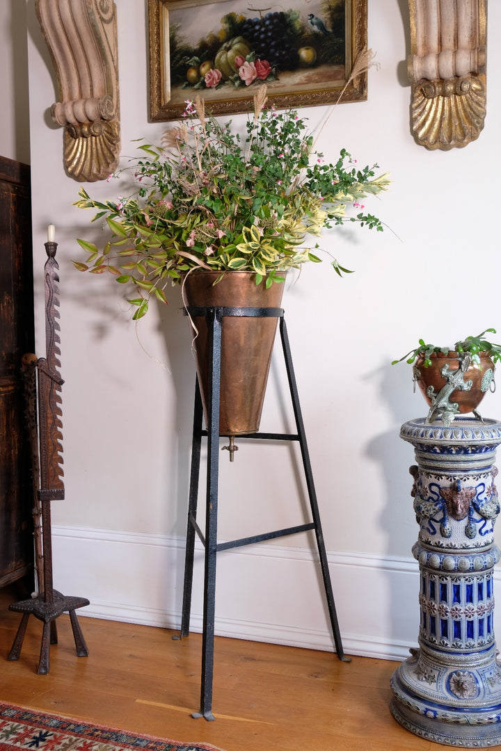 Large Victorian Copper Conical Planter on Cast Iron Stand