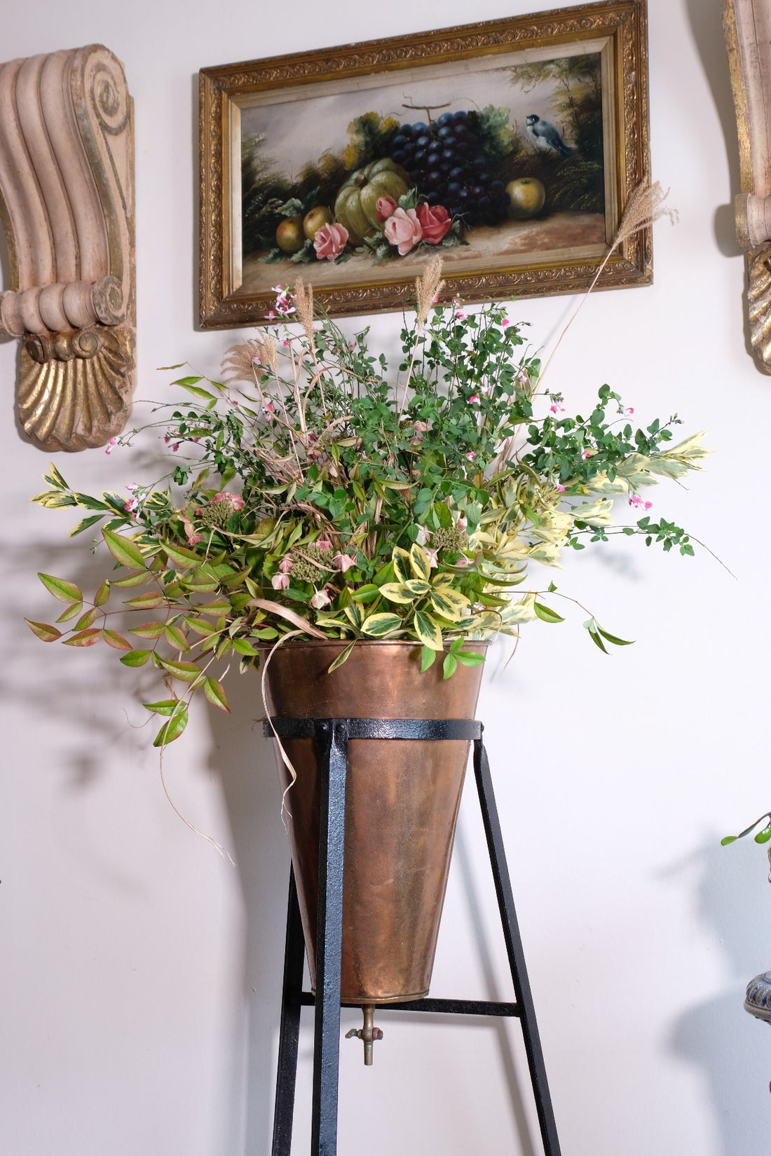 Large Victorian Copper Conical Planter on Cast Iron Stand