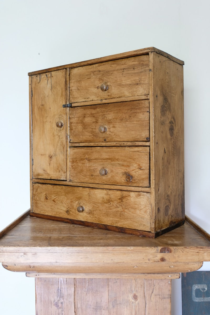 Scratch Built Pine Cupboard With Four Varied Drawers