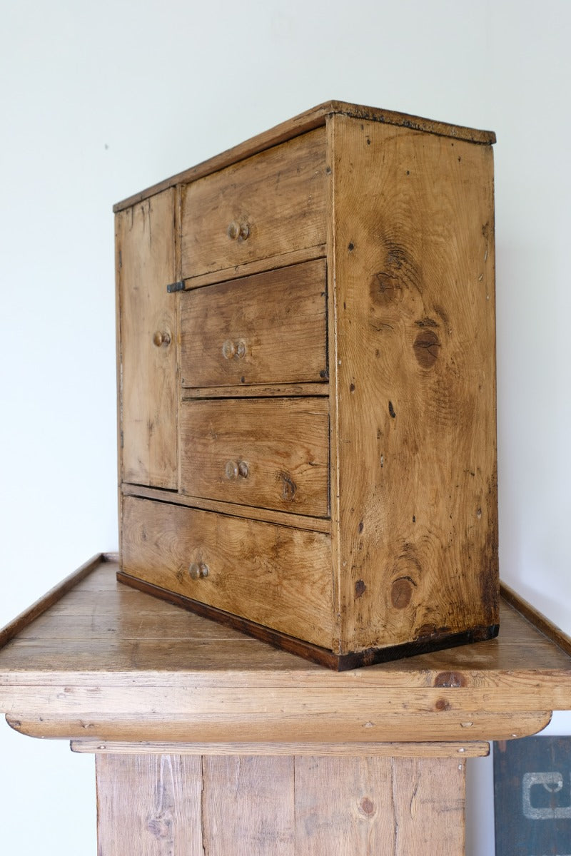 Scratch Built Pine Cupboard With Four Varied Drawers