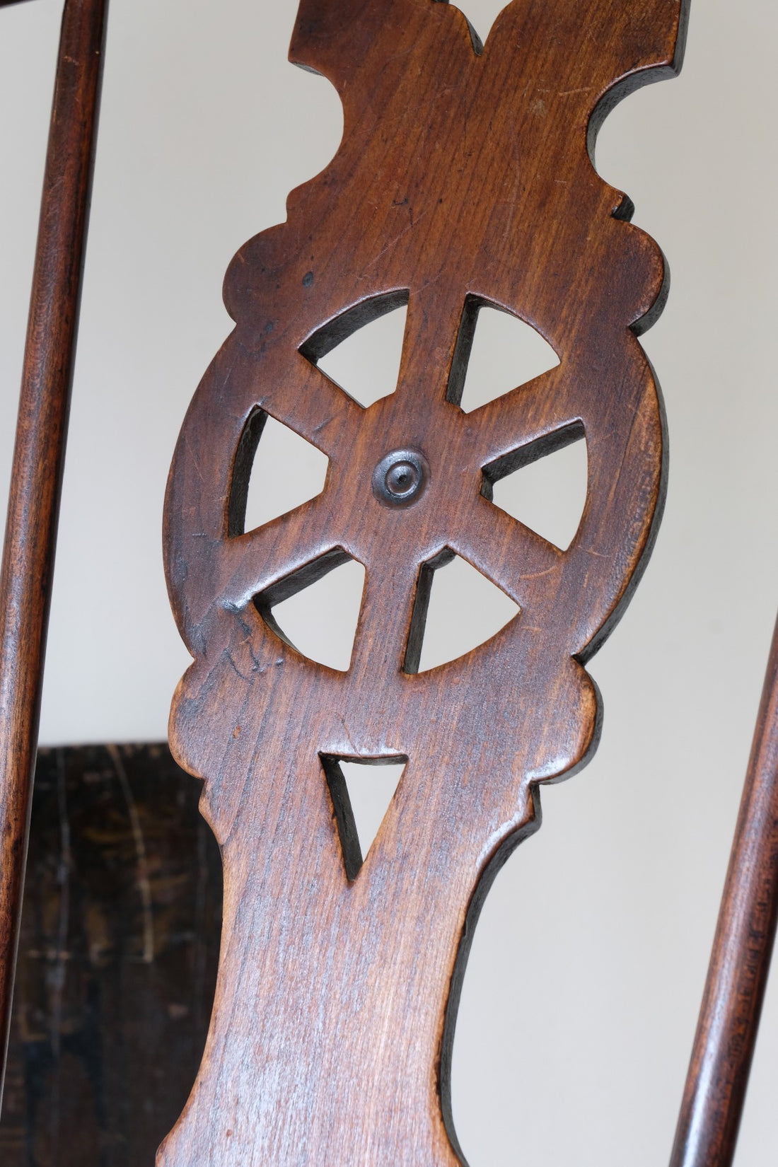 close up of a 19th Century Windsor Wheelback Armchair in Ash & Elm