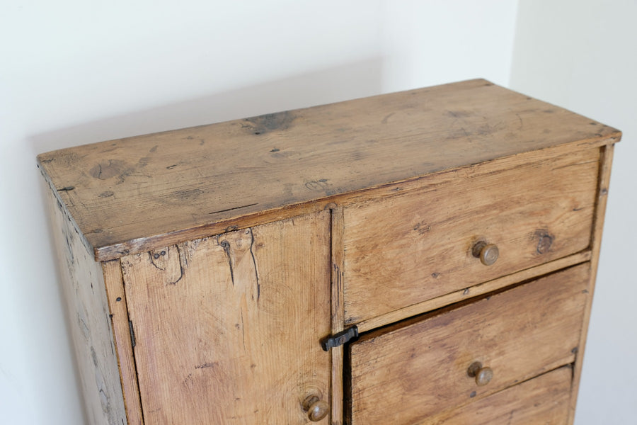 Scratch Built Pine Cupboard With Four Varied Drawers