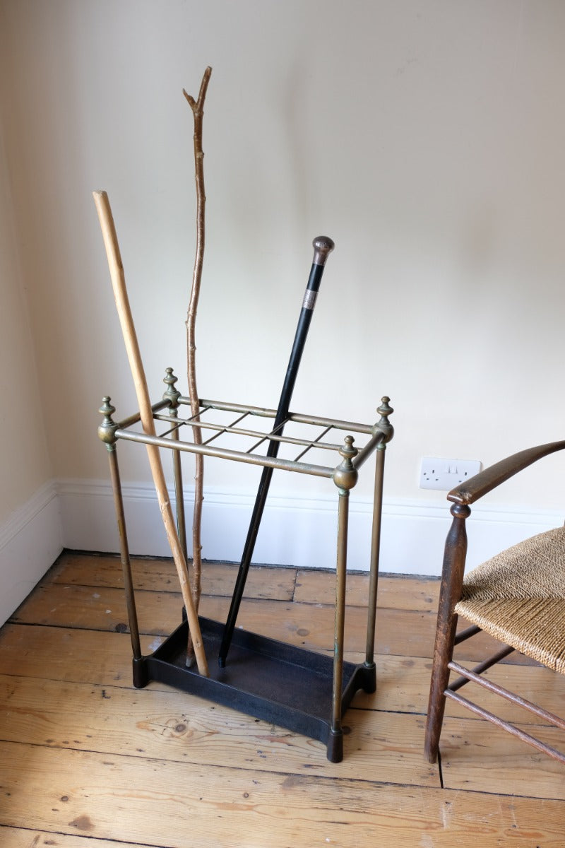 Brass & Cast Iron Stick Stand With Finials 19th Century