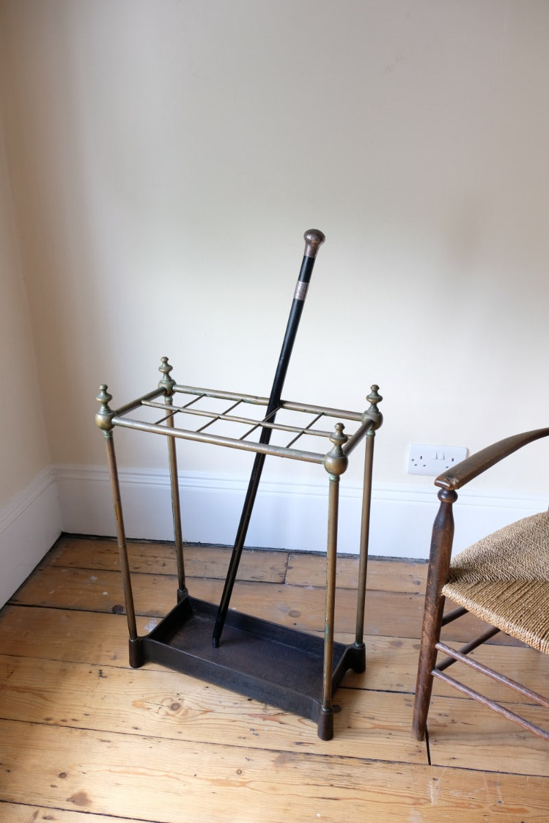 Brass & Cast Iron Stick Stand With Finials 19th Century