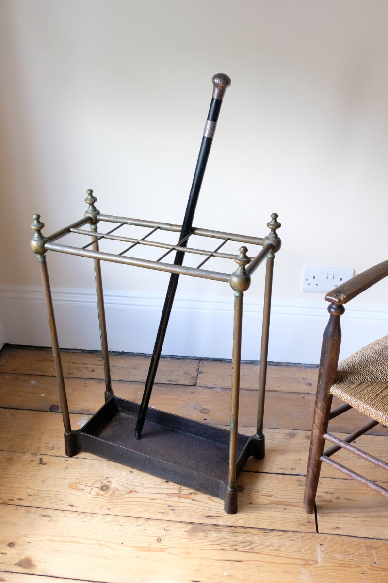 Brass & Cast Iron Stick Stand With Finials 19th Century