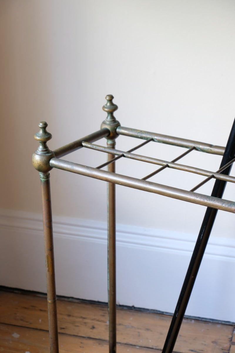 Brass & Cast Iron Stick Stand With Finials 19th Century