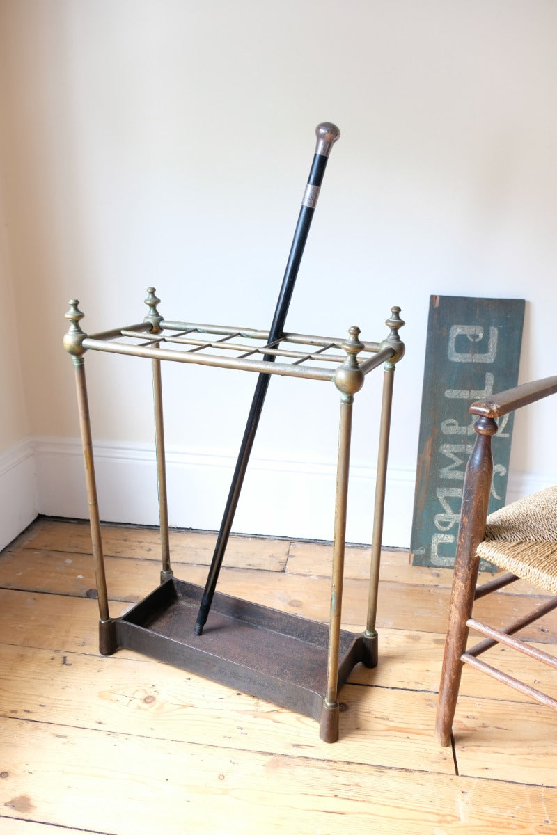 Brass & Cast Iron Stick Stand With Finials 19th Century