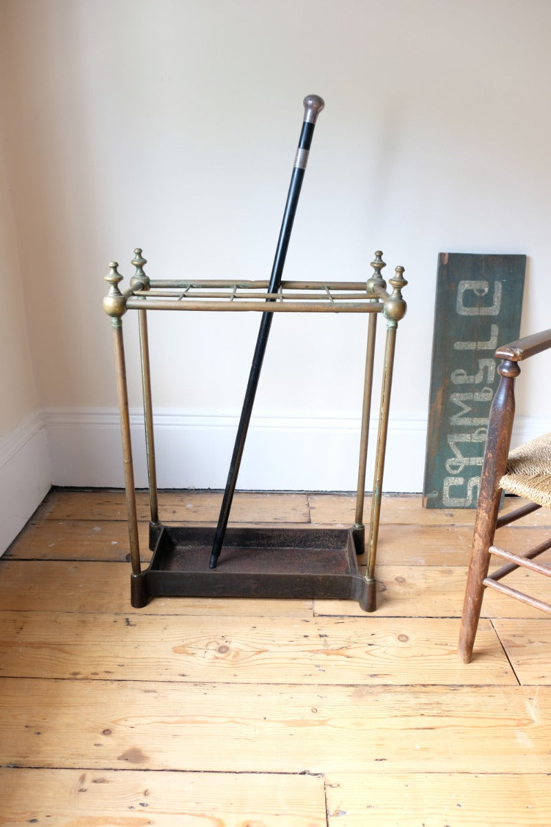 Brass & Cast Iron Stick Stand With Finials 19th Century